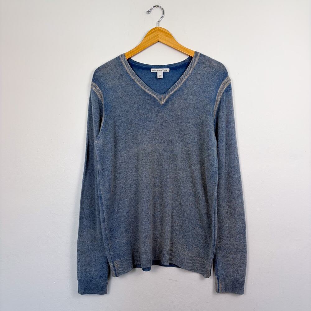 Autumn Cashmere Men's V-Neck Contrast Stitch Cashmere Sweater Medium